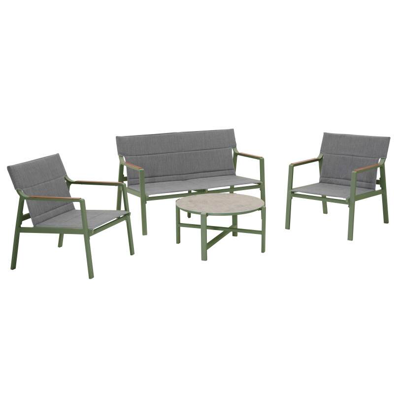 Salon de jardin 4 places en aluminium avec 1 canapé, 2 fauteuils et table basse