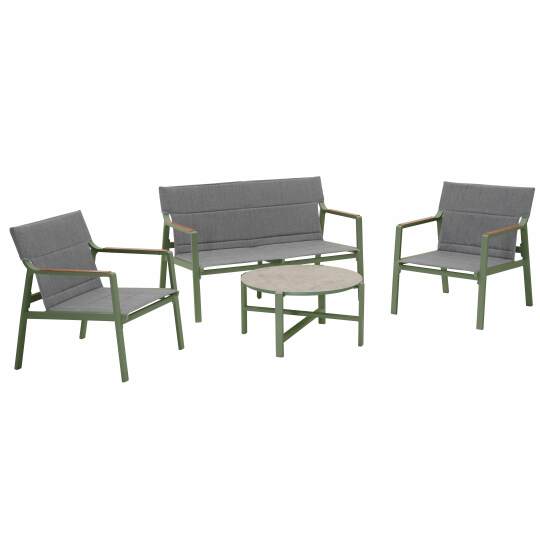 Salon de jardin 4 places en aluminium avec 1 canapé, 2 fauteuils et table basse
