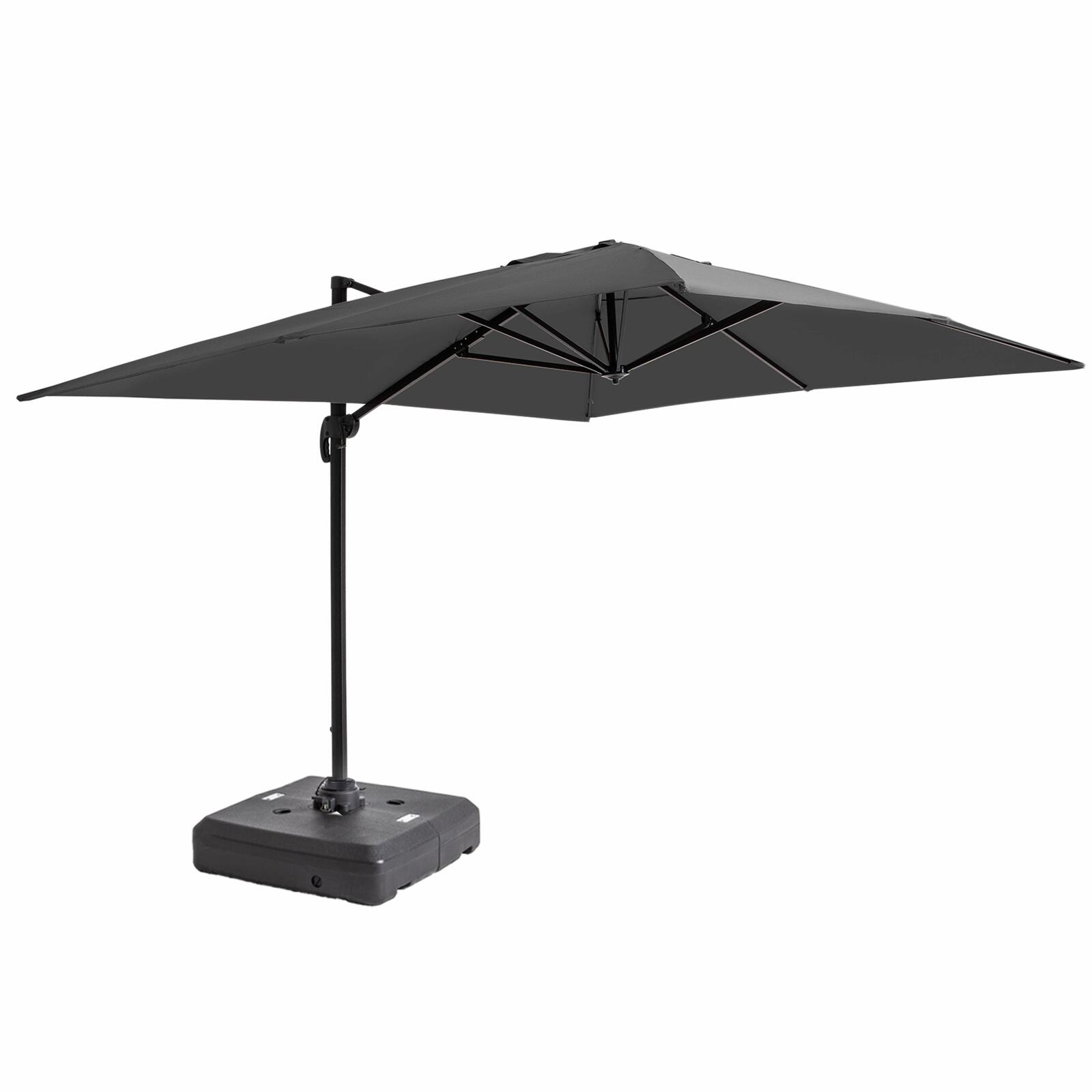 Parasol déporté rotatif 360° (4x3m) et dalle à lester sur roues 100L