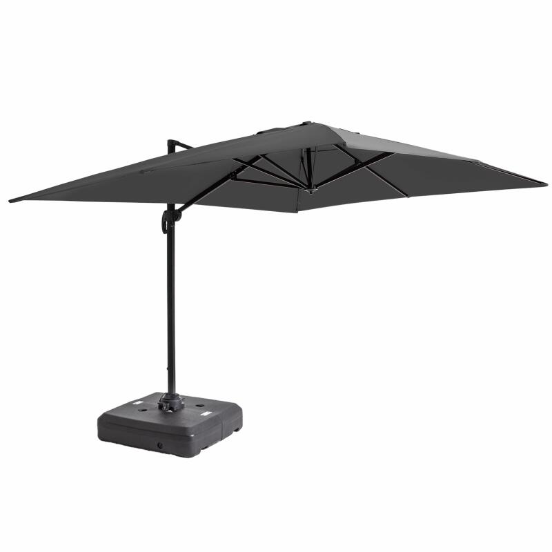 Parasol déporté rotatif 360° (4x3m) et dalle à lester sur roues 100L