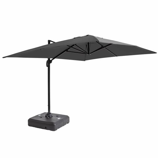 Parasol déporté 4x3 m rectangulaire inclinable rotatif 360° et dalle à lester sur roues 100L | Oviala