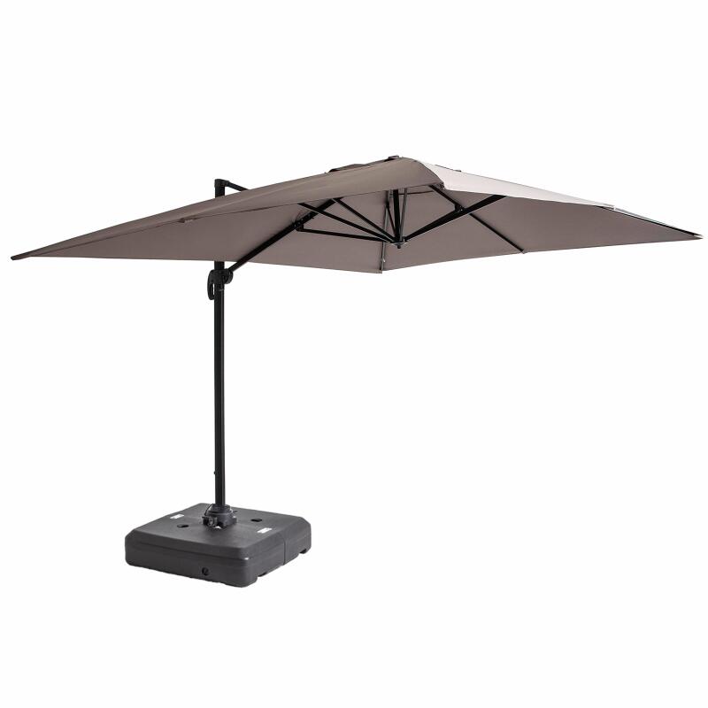Parasol déporté rotatif 360° (4x3m) et dalle à lester sur roues 100L
