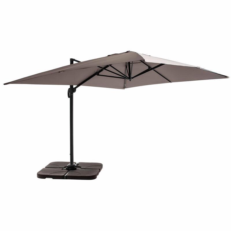 Parasol déporté rotatif 360° (4 x 3m) et 4 dalles à lester remplissables