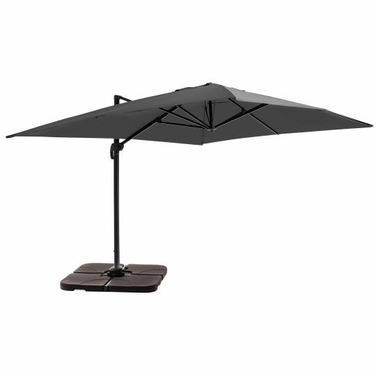 Parasol déporté rotatif 360° (4 x 3m) et 4 dalles à lester remplissables