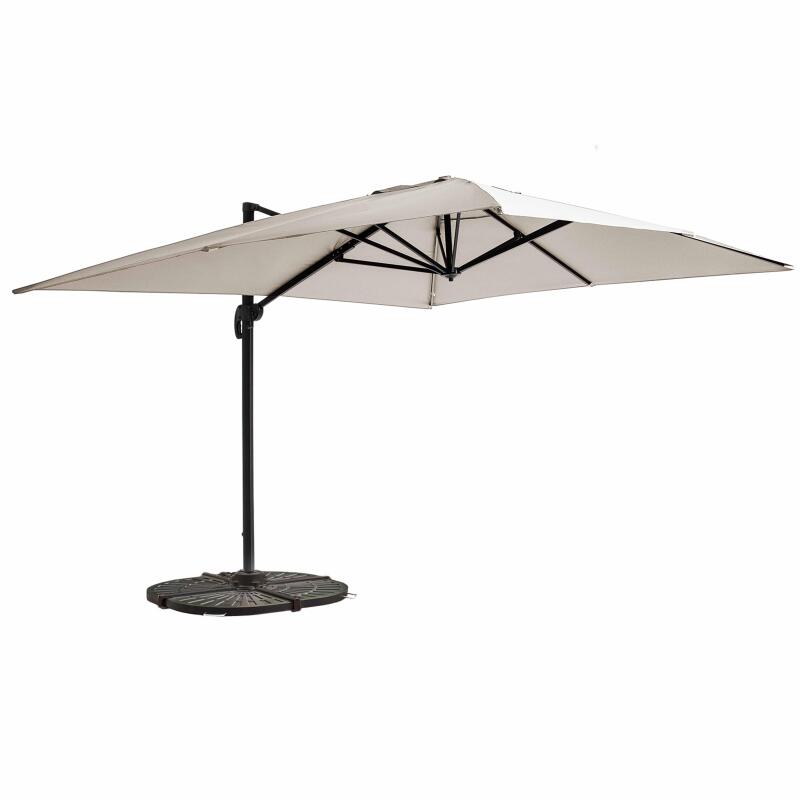 Parasol déporté inclinable et rotatif 360° (4 x 3 m) et 4 dalles lestées