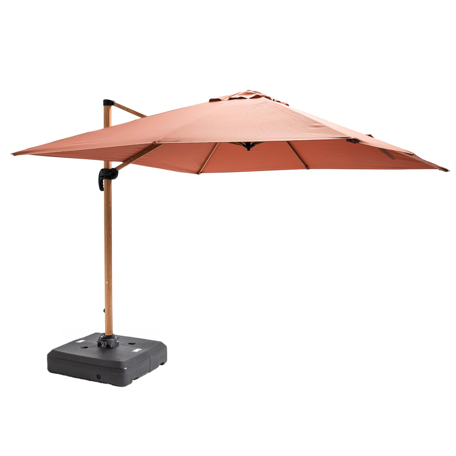 Parasol déporté rotatif 360° (3 x 3m) et dalle à lester sur roues 100L