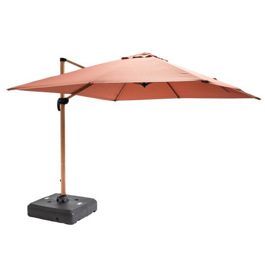 Parasol déporté rotatif 360° (3 x 3m) et dalle à lester sur roues 100L