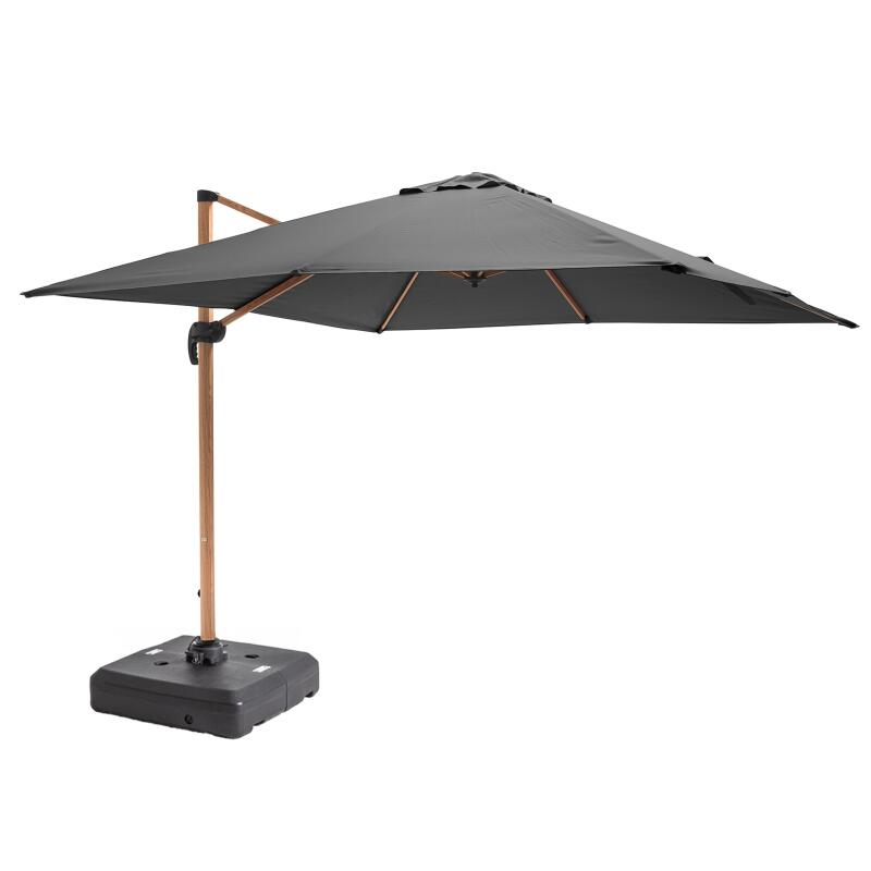 Parasol déporté rotatif 360° (3 x 3m) et dalle à lester sur roues 100L