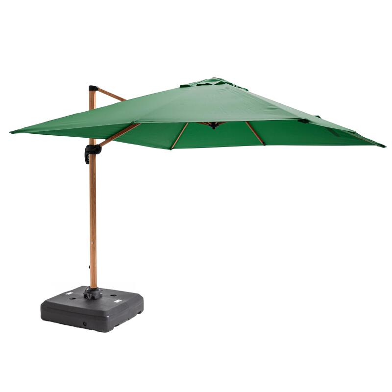 Parasol déporté rotatif 360° (3 x 3m) et dalle à lester sur roues 100L
