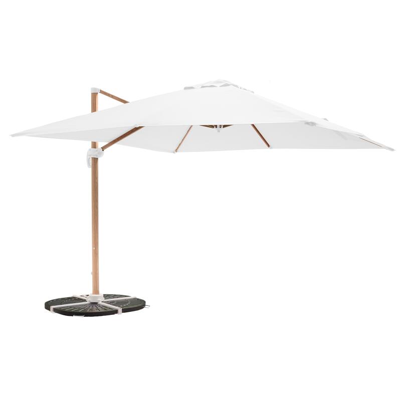 Parasol déporté inclinable et rotatif 360° (3 x 3m) et 4 dalles lestées