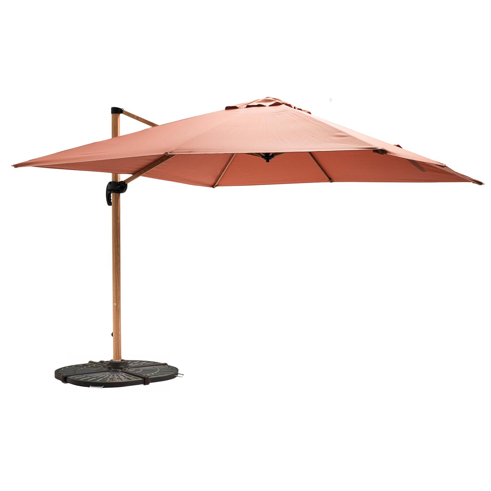 Parasol déporté inclinable et rotatif 360° (3 x 3m) et 4 dalles lestées