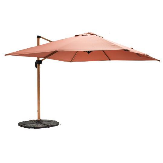 Parasol déporté inclinable et rotatif 360° (3 x 3m) et 4 dalles lestées