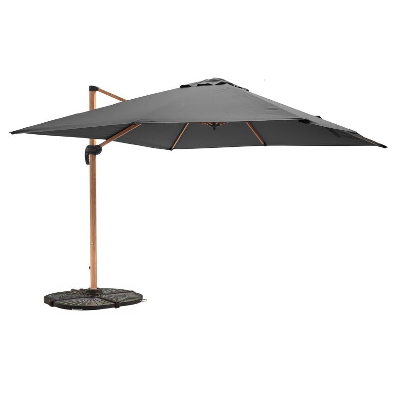 Parasol déporté inclinable et rotatif 360° (3 x 3m) et 4 dalles lestées