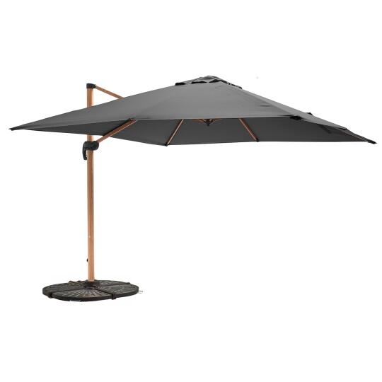 Parasol déporté inclinable et rotatif 360° (3 x 3m) et 4 dalles lestées