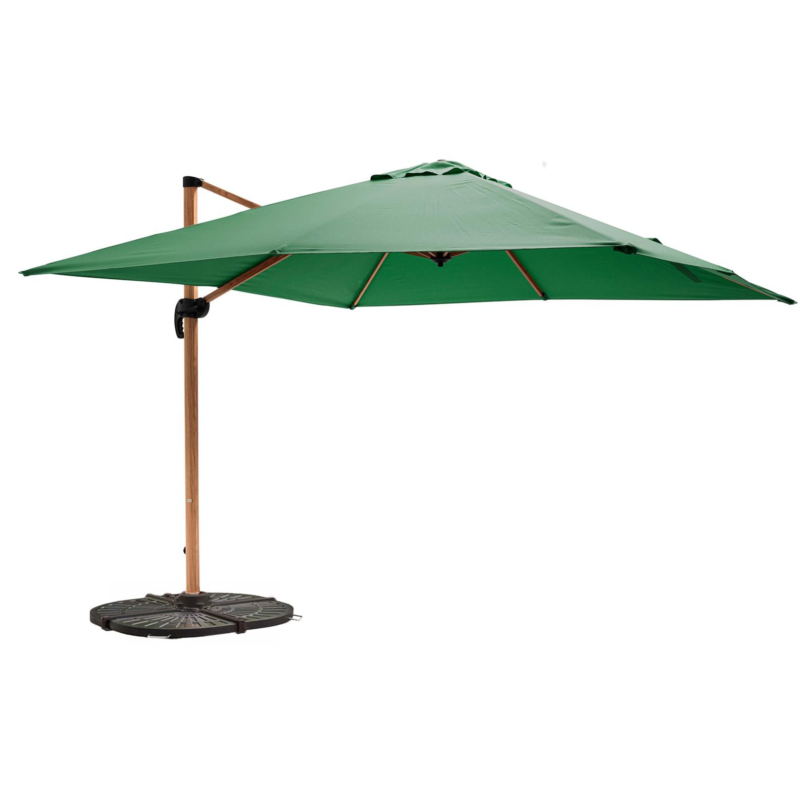 Parasol déporté inclinable et rotatif 360° (3 x 3m) et 4 dalles lestées