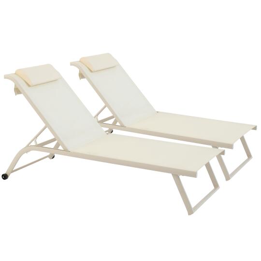Lot de 2 bains de soleil avec roues, inclinables 4 positions