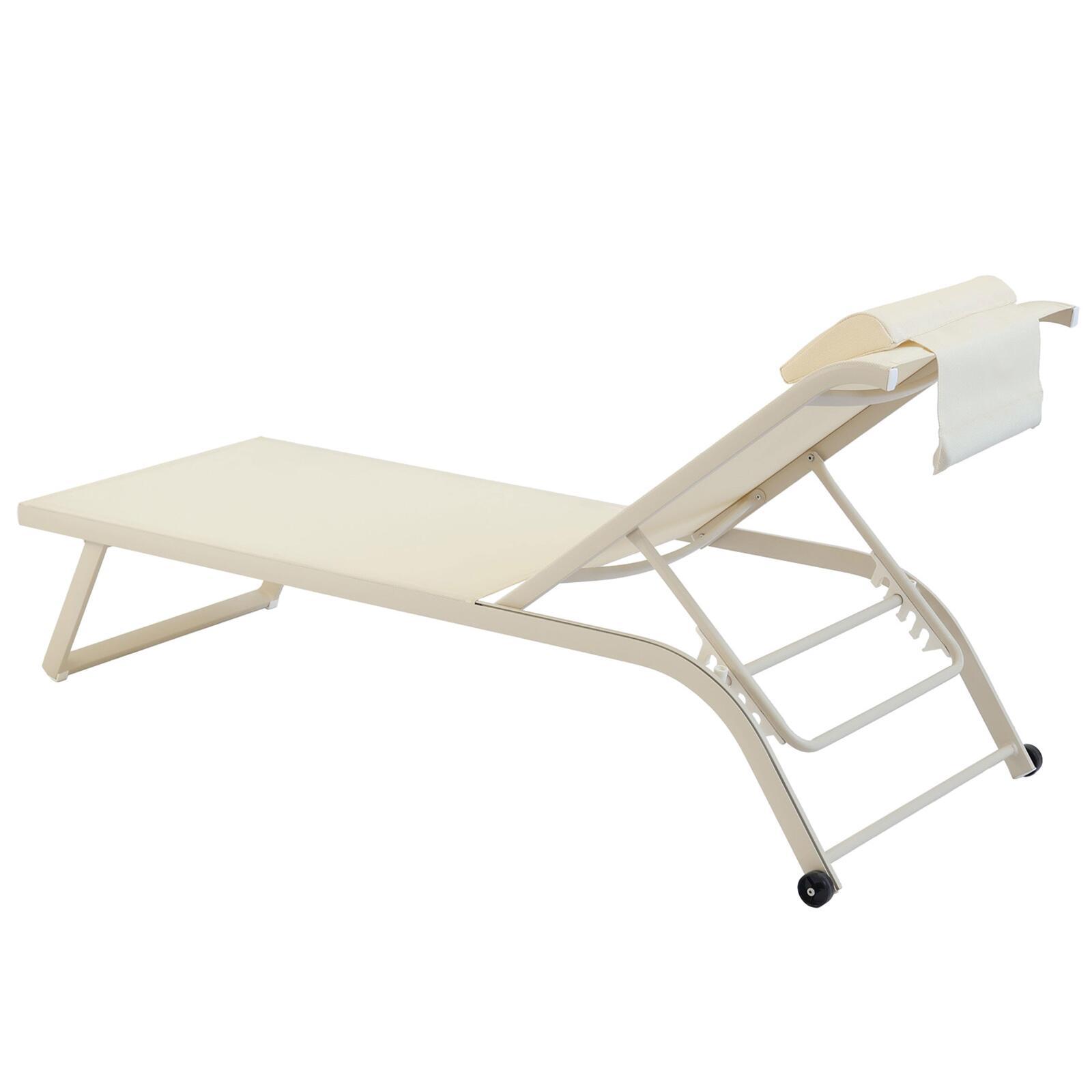 Lot de 2 bains de soleil avec roues, inclinables 4 positions