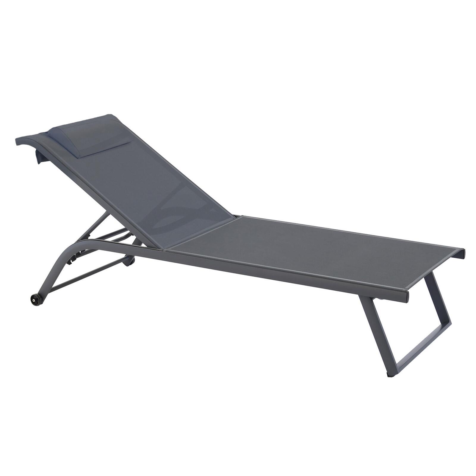 Lot de 2 bains de soleil avec roues, inclinables 4 positions