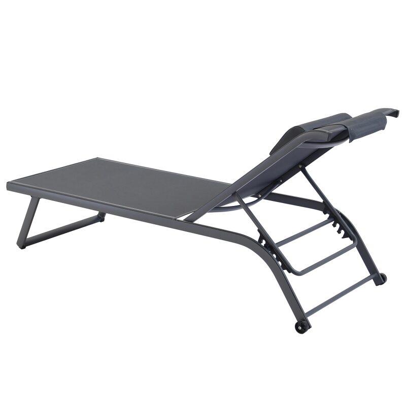 Lot de 2 bains de soleil avec roues, inclinables 4 positions