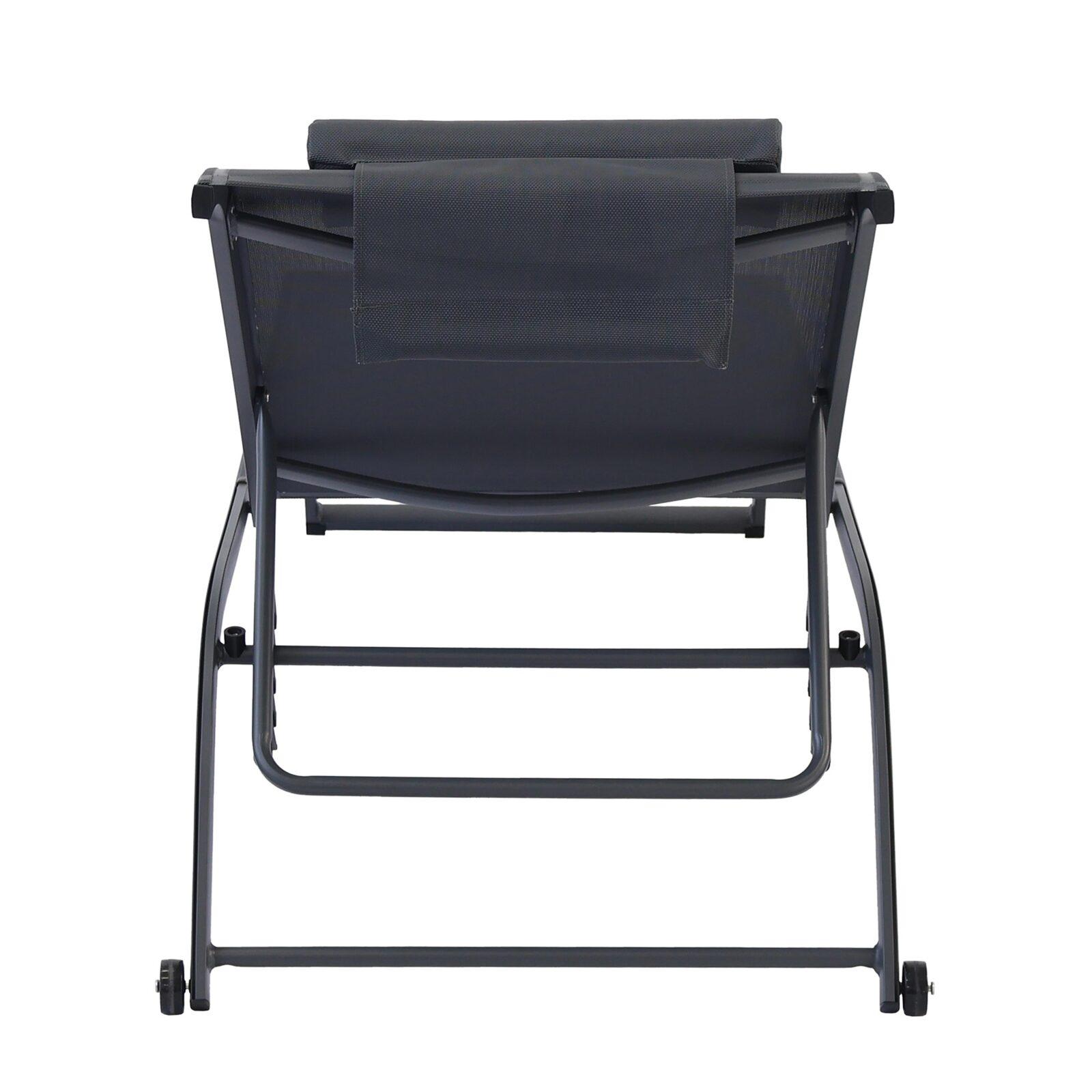 Lot de 2 bains de soleil avec roues, inclinables 4 positions