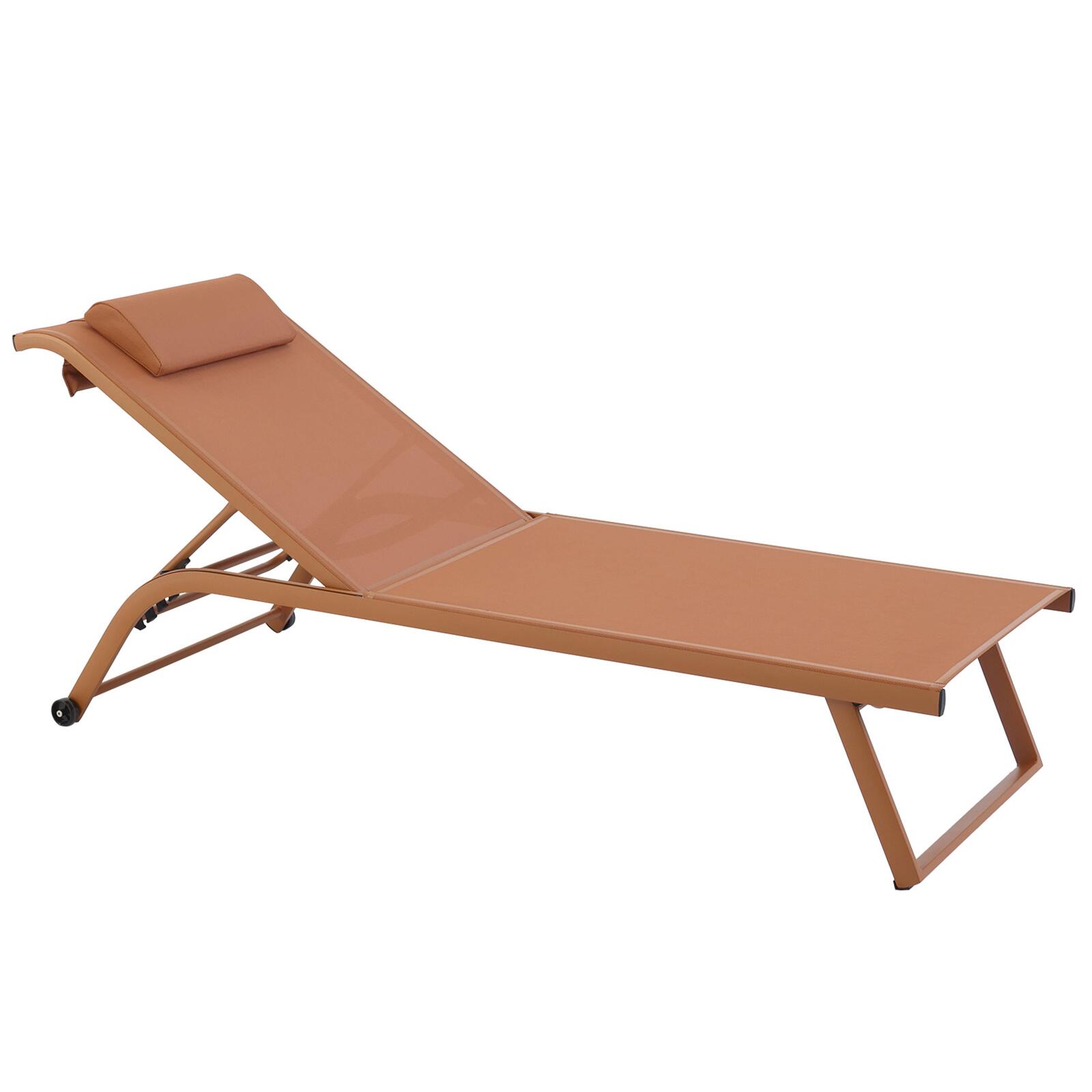 Lot de 2 bains de soleil avec roues, inclinables 4 positions