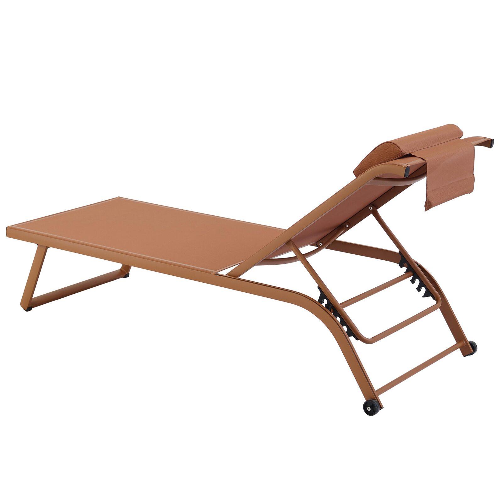 Lot de 2 bains de soleil avec roues, inclinables 4 positions