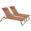Lot de 2 bains de soleil avec roues, inclinables 4 positions