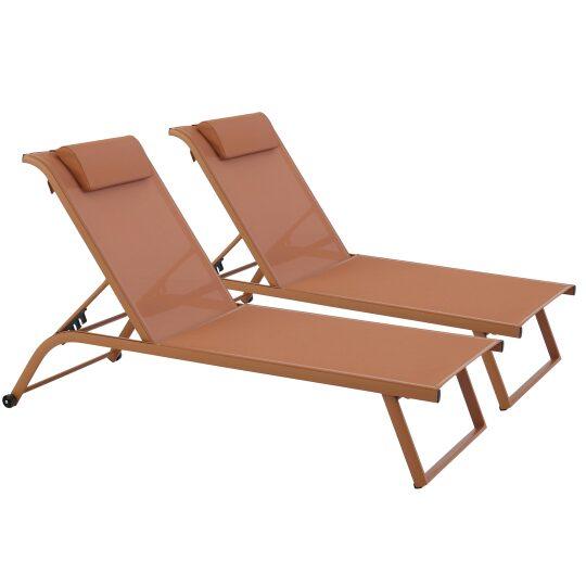 Lot de 2 bains de soleil avec roues, inclinables 4 positions