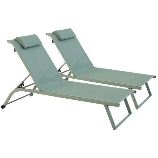 Lot de 2 bains de soleil avec roues, inclinables 4 positions