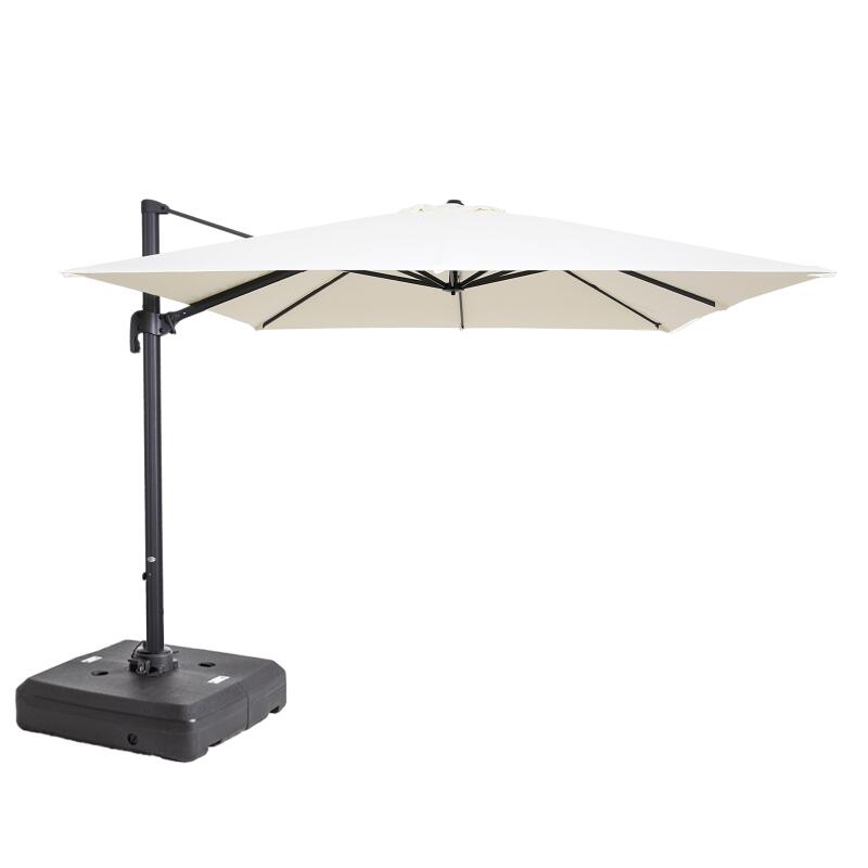 Parasol déporté (3 x 3m) rotatif 360° et Dalle à lester sur roues 100 L