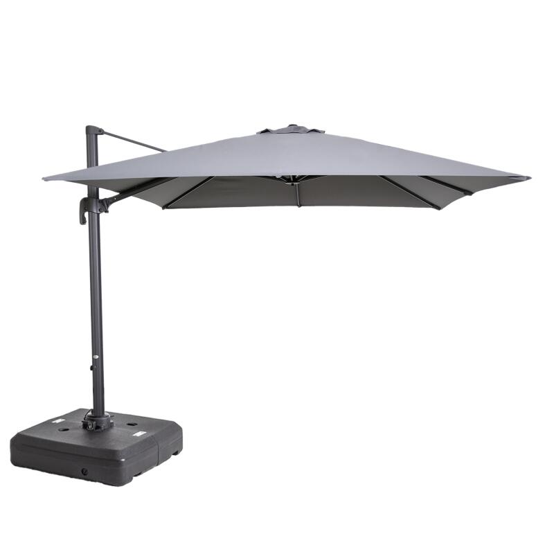 Parasol déporté (3 x 3m) rotatif 360° et Dalle à lester sur roues 100 L