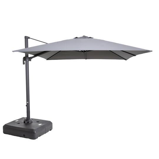 Parasol déporté (3 x 3m) rotatif 360° et Dalle à lester sur roues 100 L