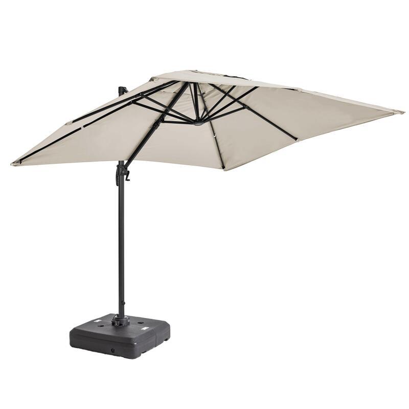 Parasol déporté rectangulaire rotatif 360° (2 x 3m) et Dalle à lester sur roues 100L