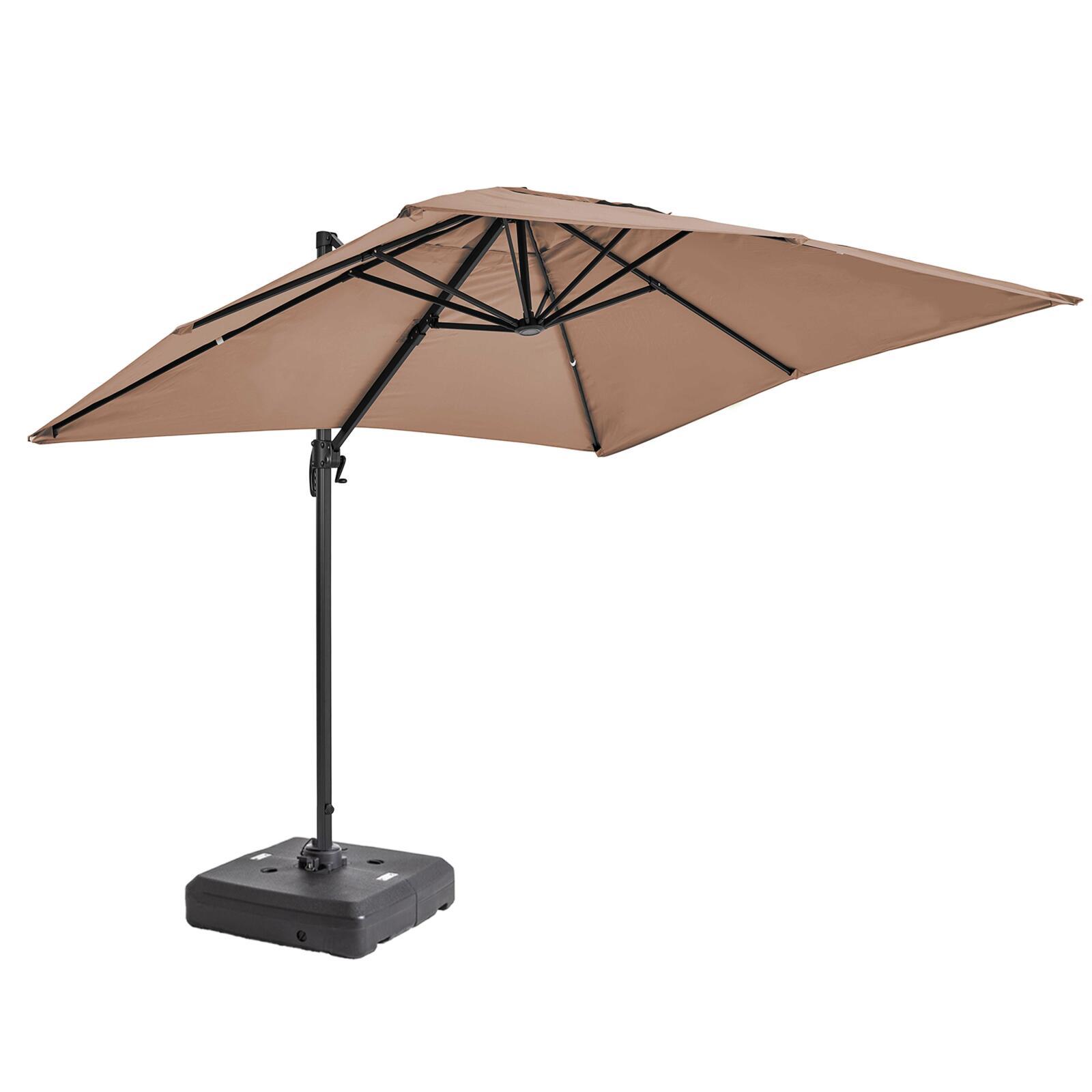 Parasol déporté rectangulaire rotatif 360° (2 x 3m) et Dalle à lester sur roues 100L