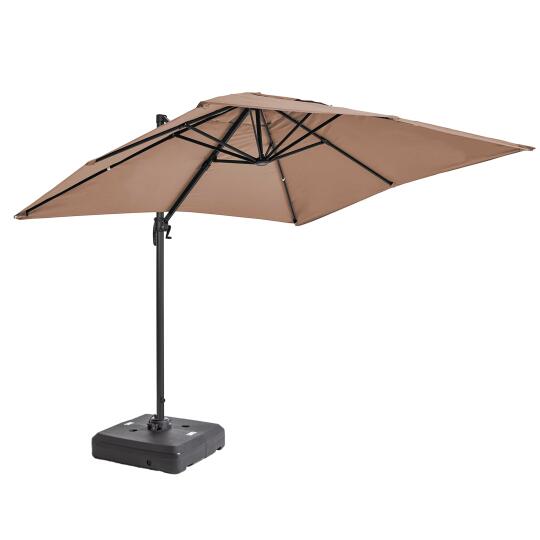 Parasol déporté rectangulaire rotatif 360° (2 x 3m) et Dalle à lester sur roues 100L