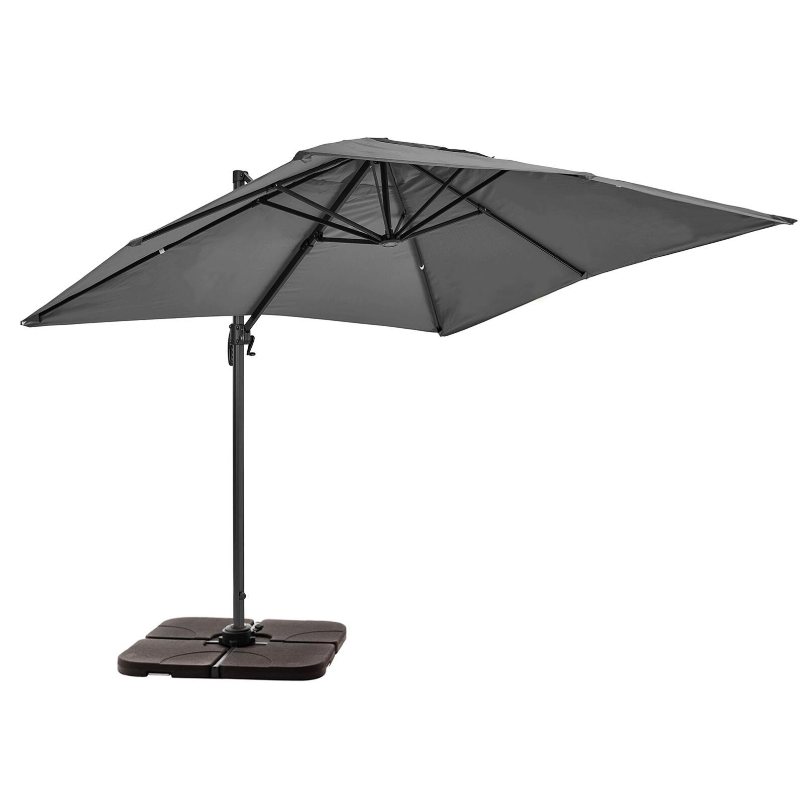 Parasol déporté rectangulaire (2x3m) rotatif 360° et 4 dalles à lester remplissables
