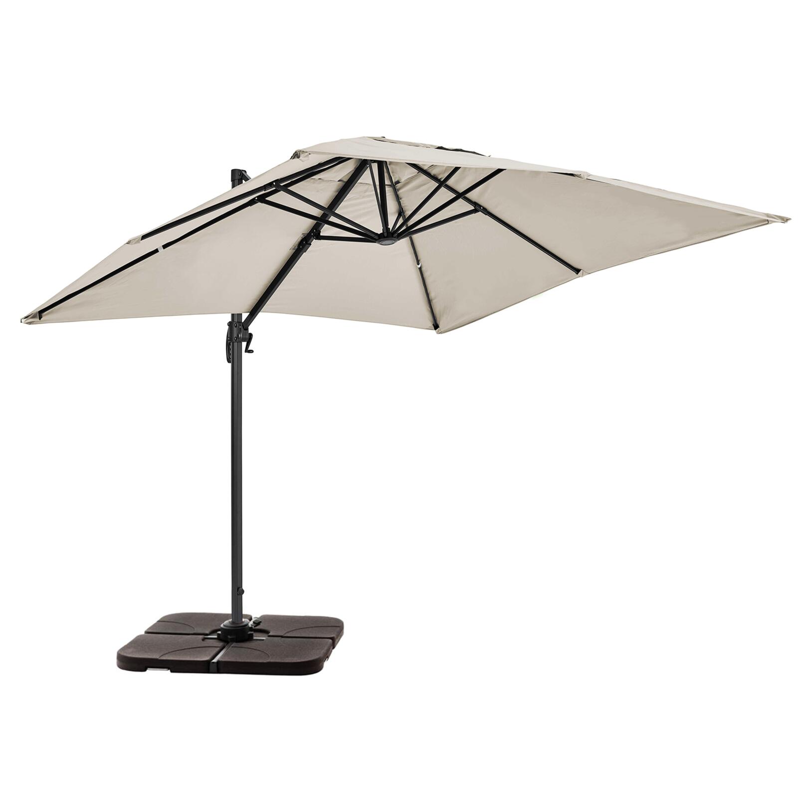 Parasol déporté rectangulaire (2x3m) rotatif 360° et 4 dalles à lester remplissables