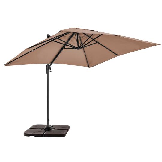 Parasol déporté rectangulaire (2x3m) rotatif 360° et 4 dalles à lester remplissables