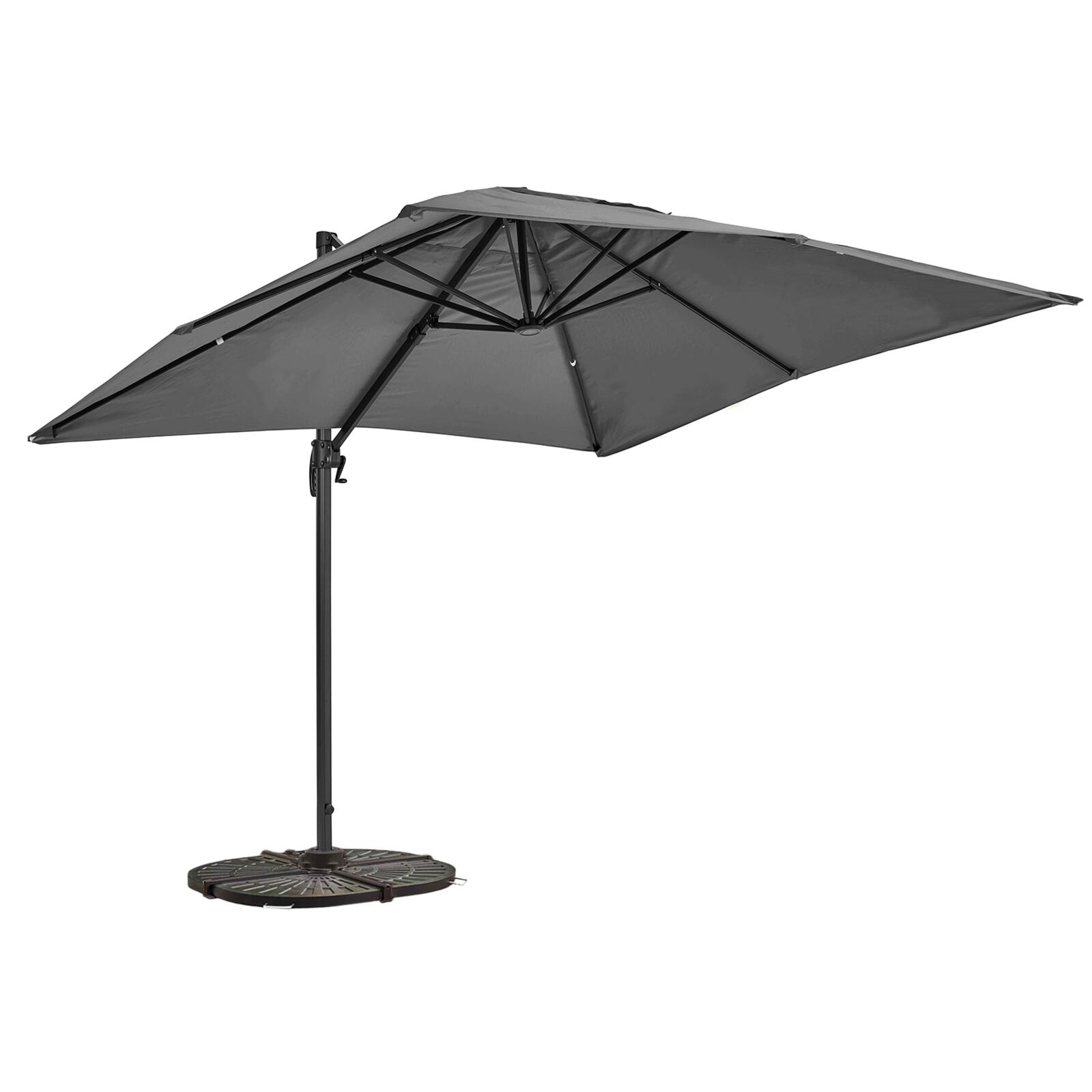 Parasol déporté rectangulaire rotatif 360° (2 x 3m) et 4 dalles lestées