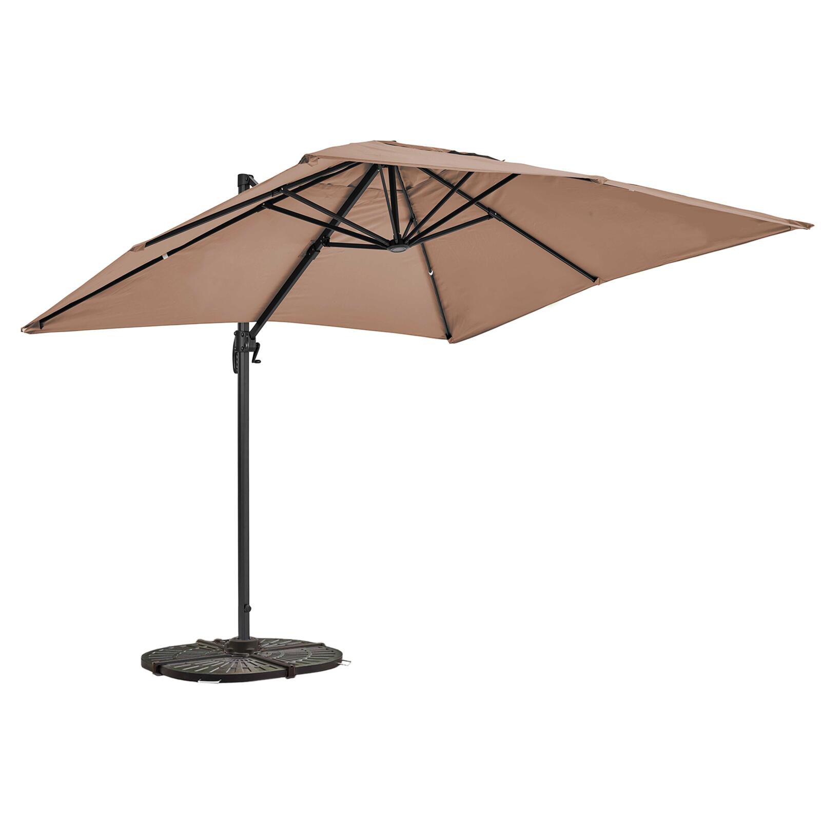 Parasol déporté rectangulaire rotatif 360° (2 x 3m) et 4 dalles lestées