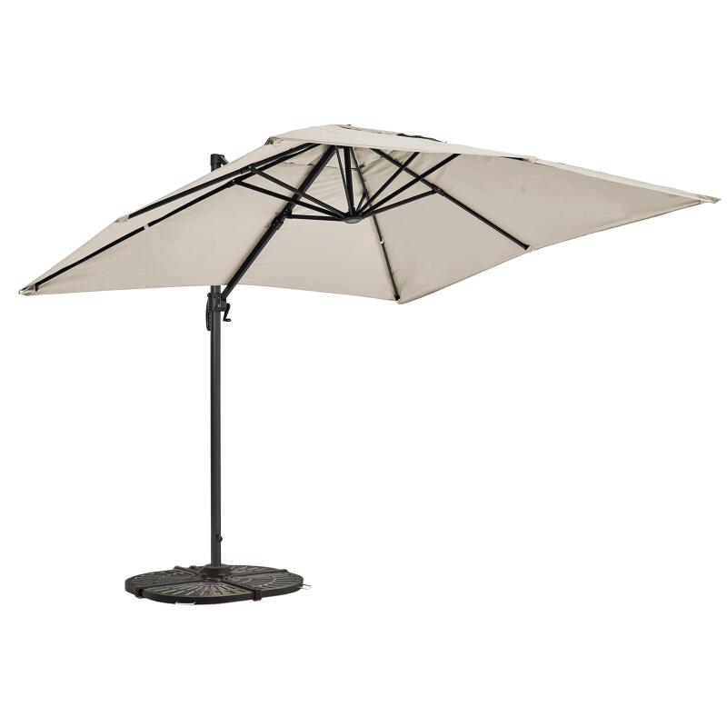 Parasol déporté rectangulaire rotatif 360° (2 x 3m) et 4 dalles lestées