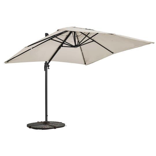 Parasol déporté rectangulaire rotatif 360° (2 x 3m) et 4 dalles lestées