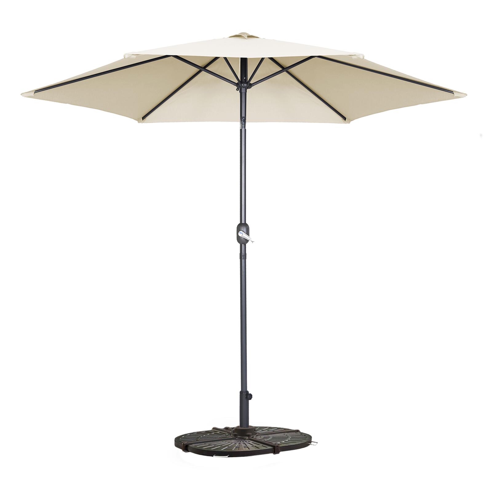 Parasol droit inclinable (Ø3m) avec pied pliant et 4 dalles lestées Parasol droit inclinable (Ø3m) avec pied pliant et 4 dalles lestées