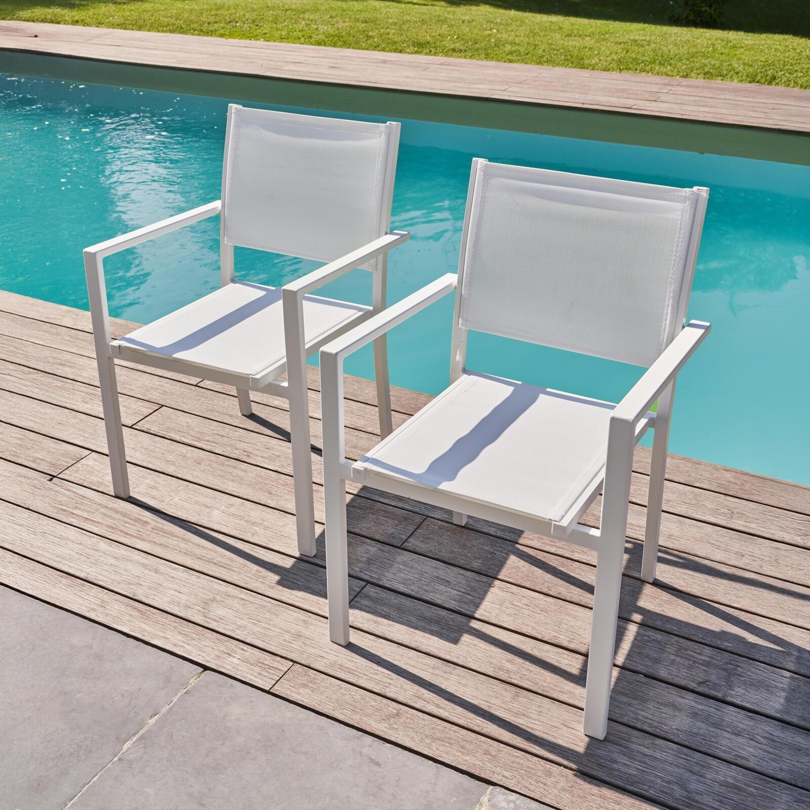 Chaises de jardin en aluminium et textilène  avec accoudoirs - Lot de 2