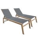 Lot de 2 bains de soleil en aluminium effet bois avec roues, inclinables 5 positions