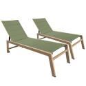 Lot de 2 bains de soleil en aluminium effet bois avec roues, inclinables 5 positions