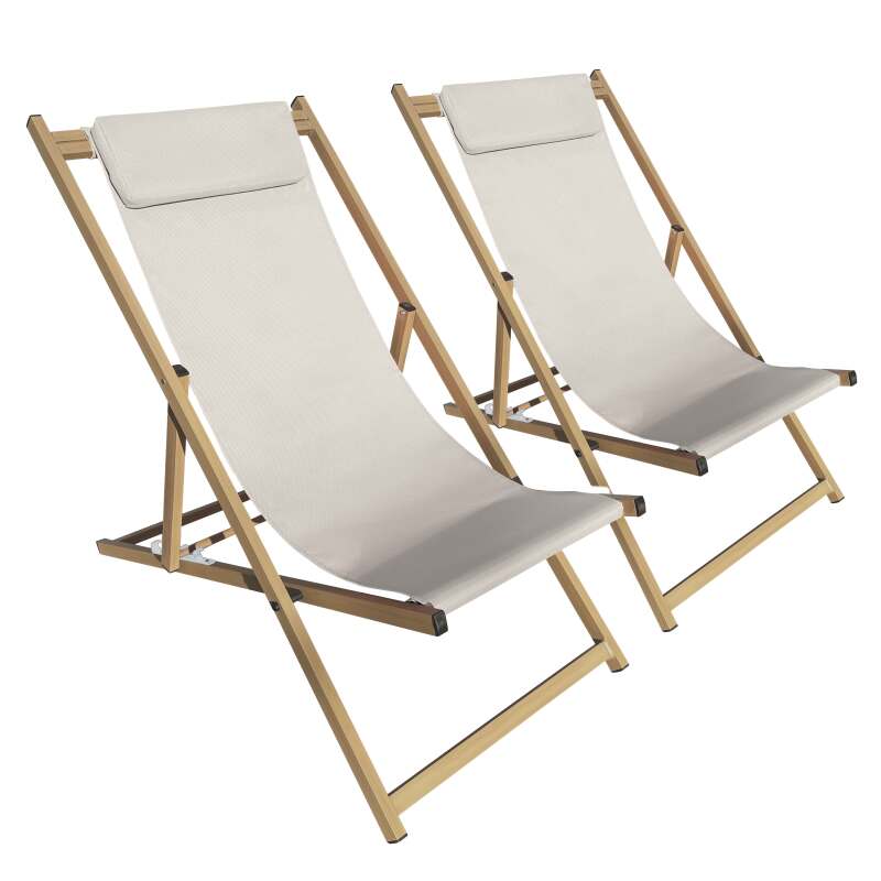 Lot de 2 chiliennes en aluminium inclinables 4 positions