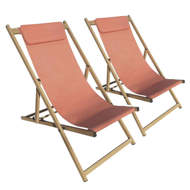 Lot de 2 chiliennes en aluminium inclinables 4 positions