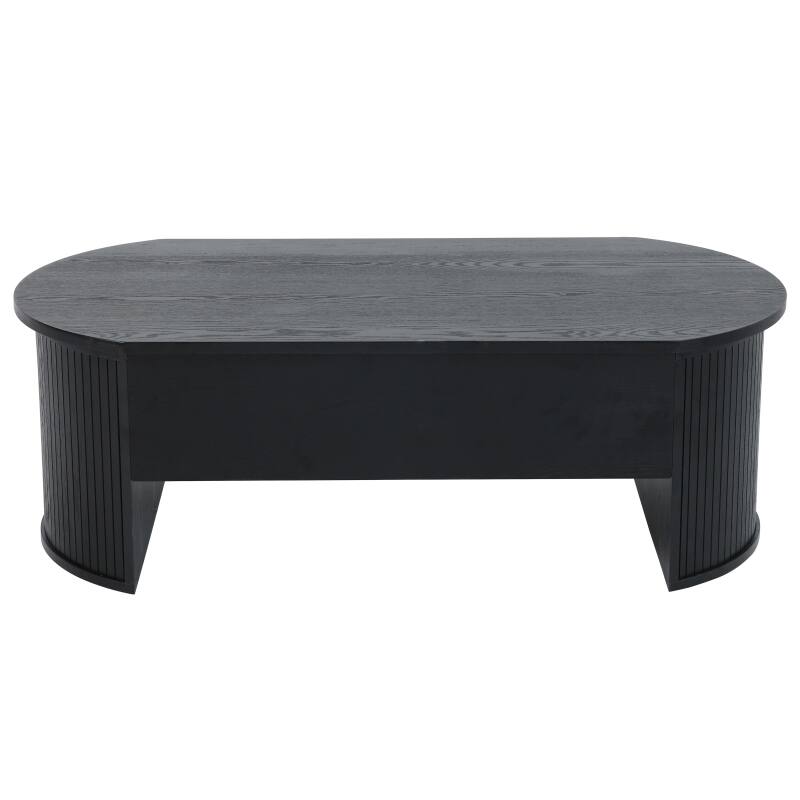 Table basse ovale relevable en mélaminé effet bois