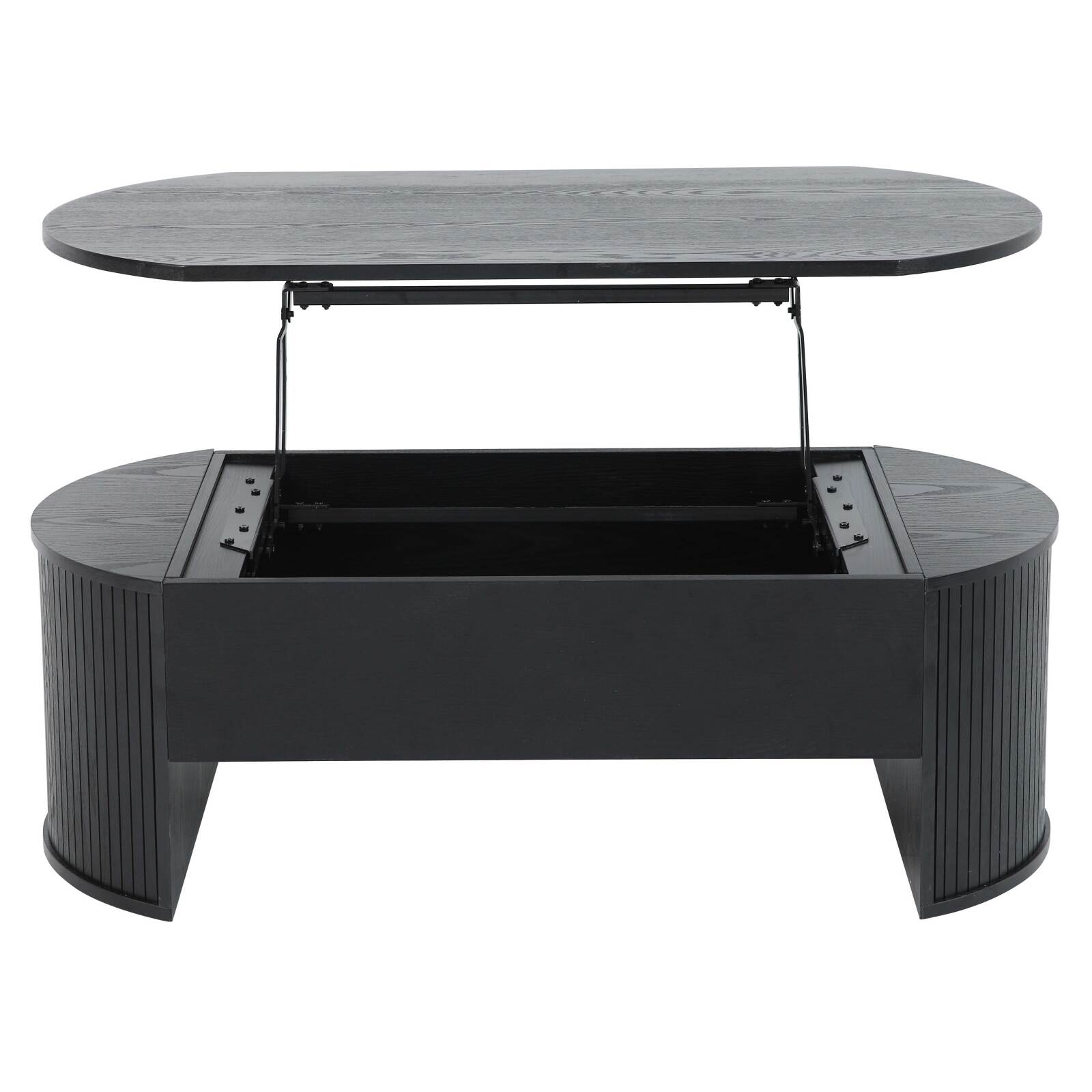 Table basse ovale relevable en mélaminé effet bois